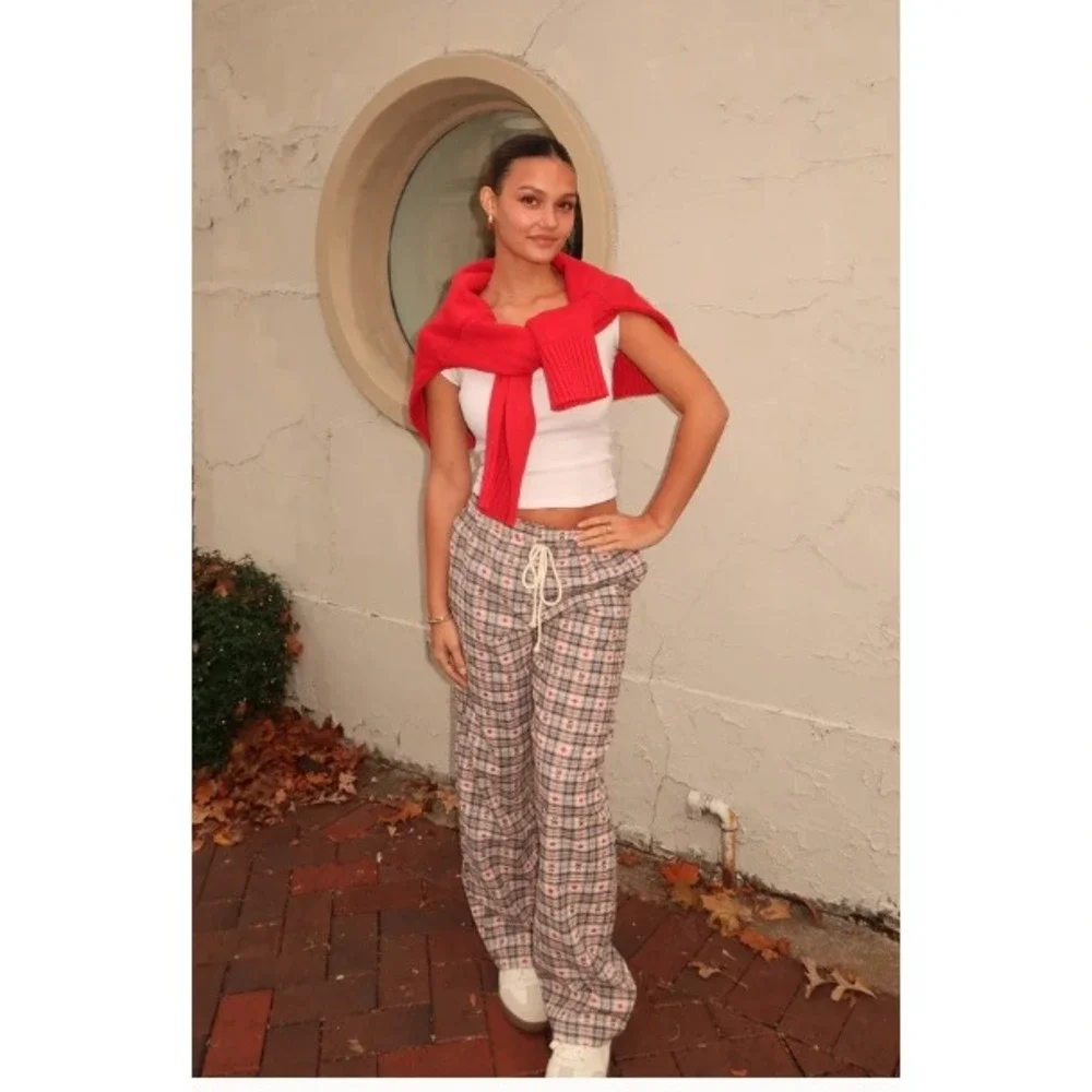 Things Between - Noelle Plaid Teddy Bear Pajama‎ Pants Large Cozy 100% Cotton